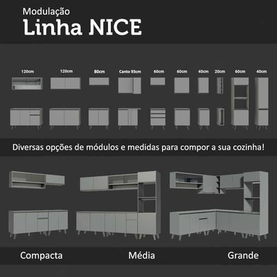 Armário De Cozinha Completa Suspenso 160cm Cinza Nice Madesa 02 Cinza