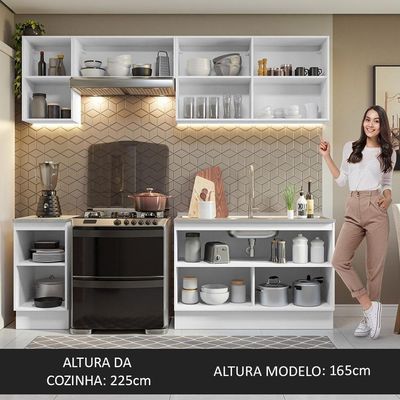 Armário De Cozinha 240Cm Branco/Preto Glamy 10 Branco/Preto