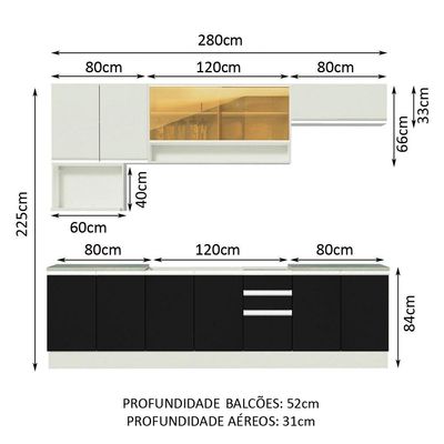 Cozinha Completa Armário Balcão Branco/preto/branco Madesa