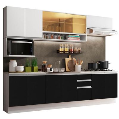 Cozinha Completa Armário Balcão Branco/preto/branco Madesa