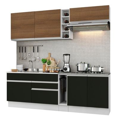 Cozinha Completa Armário e Balcão Madesa Branco/Rustic/Preto