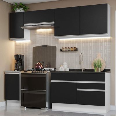 Armário De Cozinha Completa 240Cm Branco/Preto Madesa