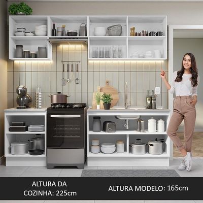 Armário De Cozinha 240Cm Glamy 09 Branco/Rustic