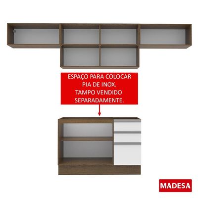 Cozinha Marina Branco Rustic com Armário e Balcão Madesa