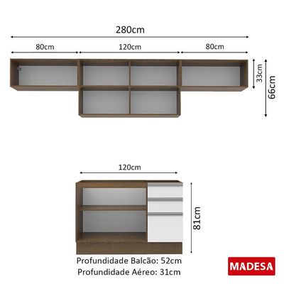 Cozinha Marina Branco Rustic com Armário e Balcão Madesa