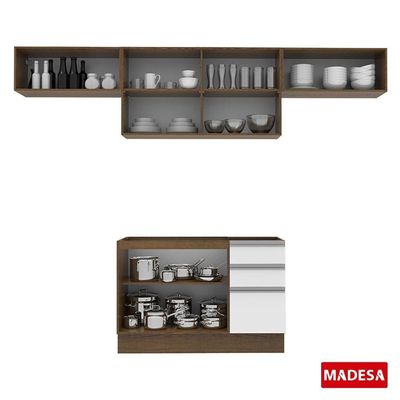 Cozinha Marina Branco Rustic com Armário e Balcão Madesa