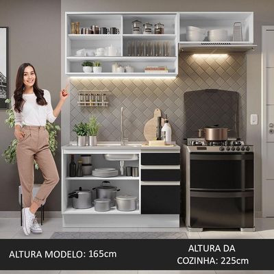 Armário De Cozinha 200Cm Branco/Preto Glamy 08 Branco/Preto