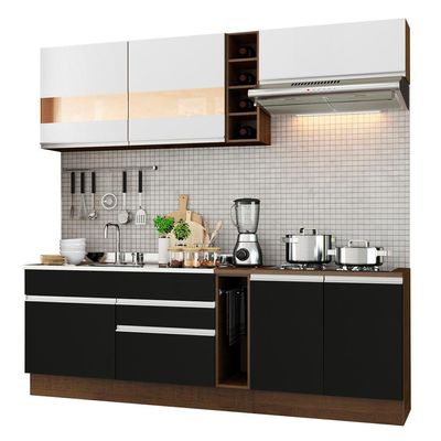 Cozinha Completa Armário e Balcão Madesa Rustic/Preto/Branco