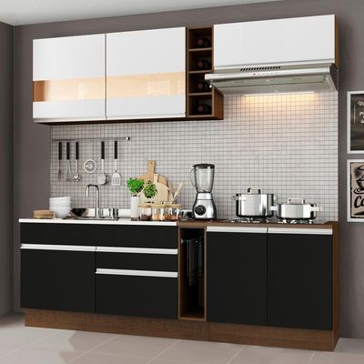 Cozinha Completa Armário e Balcão Madesa Rustic/Preto/Branco