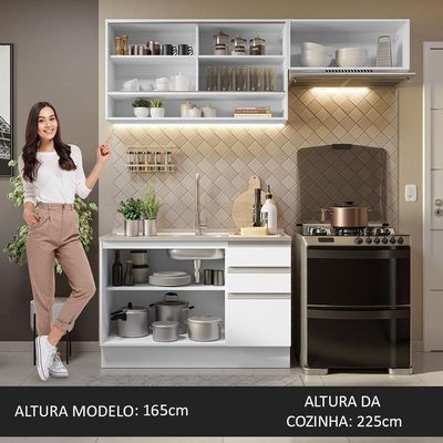 Armário De Cozinha 200Cm Branco Glamy 08 Branco