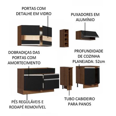 Cozinha Completa Madesa Parma Armário e Balcão Rustic Preto