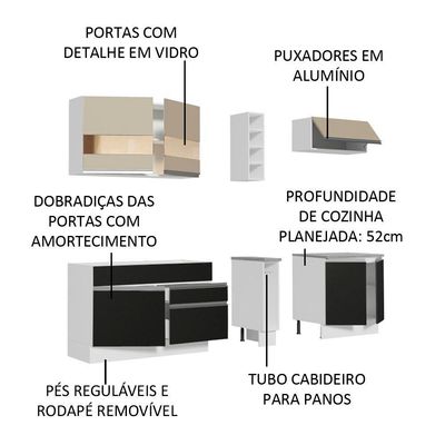 Cozinha Parma com Armário e Balcão sem Tampo e Pia Madesa