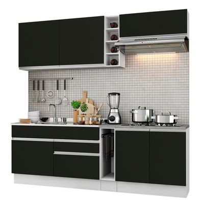 Cozinha Completa Parma com Armário e Balcão Branco/Preto