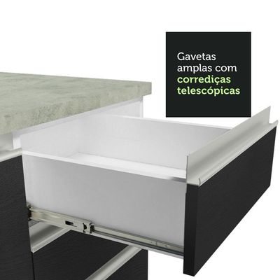 Armário De Cozinha 260Cm Branco/Preto Glamy 04 Branco/Preto