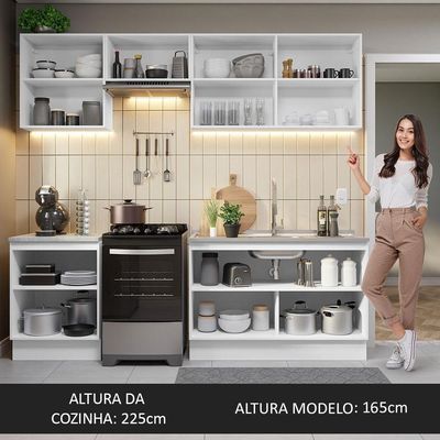 Armário De Cozinha 240Cm Branco/Preto Glamy 09 Branco/Preto