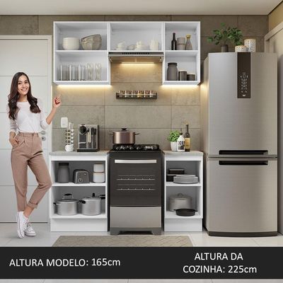 Armário De Cozinha 160Cm Glamy 07 Branco/Rustic