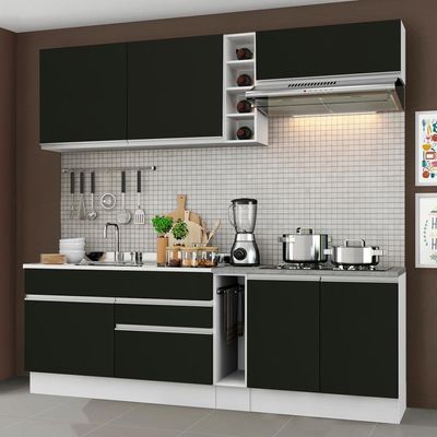 Cozinha Completa Parma com Armário e Balcão Branco/Preto