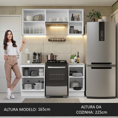 Armário De Cozinha 160Cm Branco Glamy 07 Branco