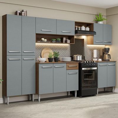 Armário De Cozinha Completa 293Cm /Cinza Emilly Madesa