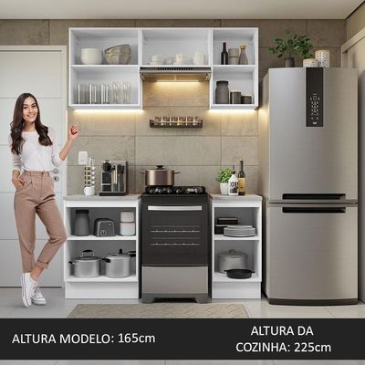 Armário De Cozinha 160Cm Branco/Preto Glamy 07 Branco/Preto