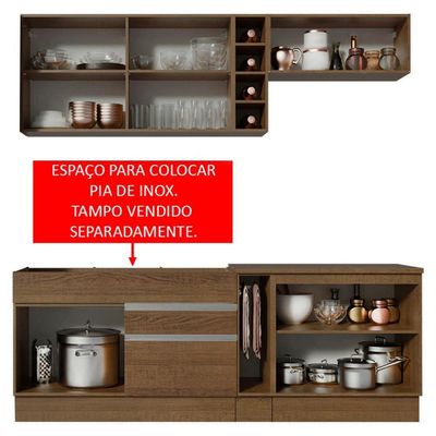 Cozinha Parma com Armário e Balcão sem Tampo e Pia Madesa