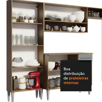 Cozinha Completa Com Armário E Balcão Rustic/Cinza
