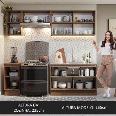 Armário De Cozinha 240Cm Rustic/Preto Glamy 10 Rustic/Preto