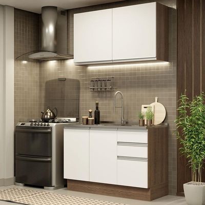 Cozinha Compacta 120003 Com Armário E Balcão Rustic/branco