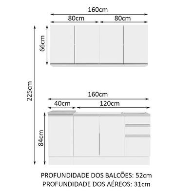 Cozinha Completa Glamy Com Armário E Balcão sem Tampo E Pia