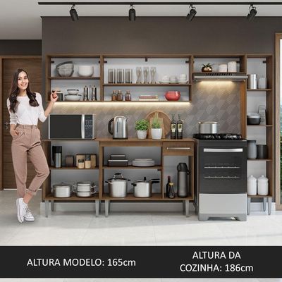 Armário De Cozinha Compacta 261 Cm Rustic/cinza Emilly Madesa 09 Rustic/cinza