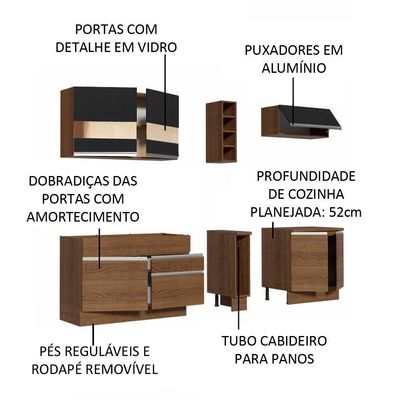 Cozinha Completa Madesa Parma Armário e Balcão Rustic preto