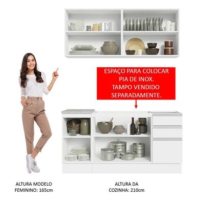 Cozinha Completa Glamy Com Armário E Balcão sem Tampo E Pia