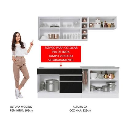 Cozinha Completa Madesa Parma Armário e Balcão Branco Preto
