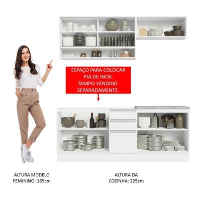 Cozinha Completa Glamy Com Armário E Balcão sem Tampo E Pia
