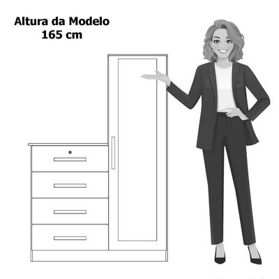 Cômoda Guarda-roupa Caribe 4 Gavetas 1 Porta Com Espelho Cinamomo Off White
