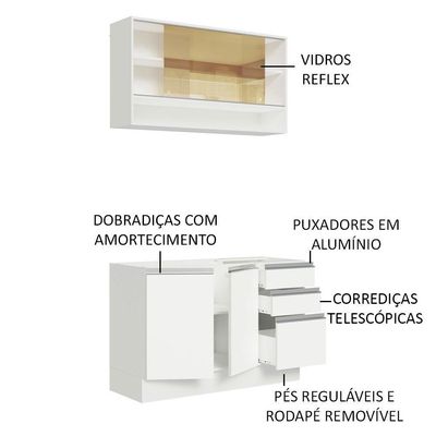 Cozinha Compacta Glamy Com Armário E Balcão sem Tampo E Pia
