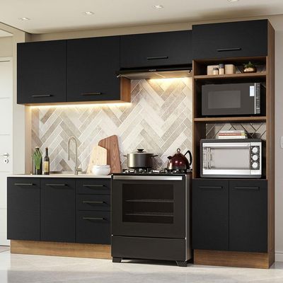 Armário De Cozinha Completa 270cm Rustic/preto Agata Madesa