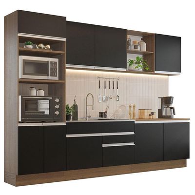 Armário De Cozinha 310cm Rustic/Preto 02 Rustic/Preto