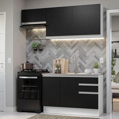 Armário De Cozinha 180Cm Branco/Preto Glamy 09 Branco/Preto