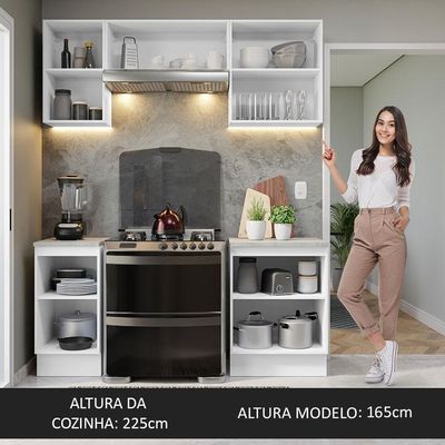 Armário De Cozinha 180Cm Branco/Preto Glamy 12 Branco/Preto