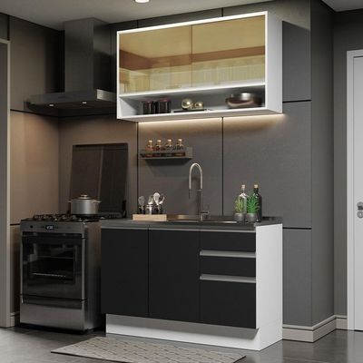 Cozinha Compacta 120002 Com Armário E Balcão Branco/Preto