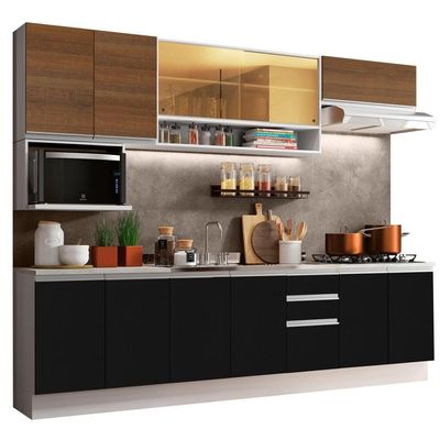 Cozinha Completa Armário Balcão Branco/preto/rustic Madesa