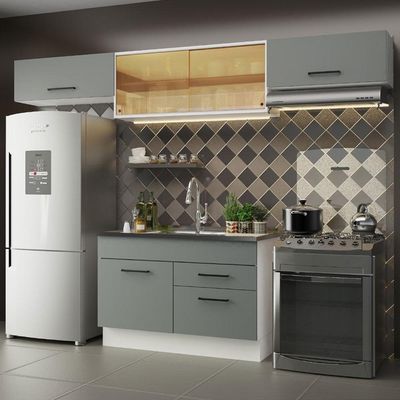 Cozinha Compacta Agata Branco/Cinza Madesa