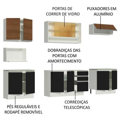 Cozinha Completa Armário Balcão Branco/preto/rustic Madesa