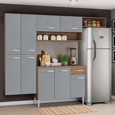 Armário De Cozinha Completa 229cm Rustic/cinza Emilly Fit Madesa Rustic/cinza