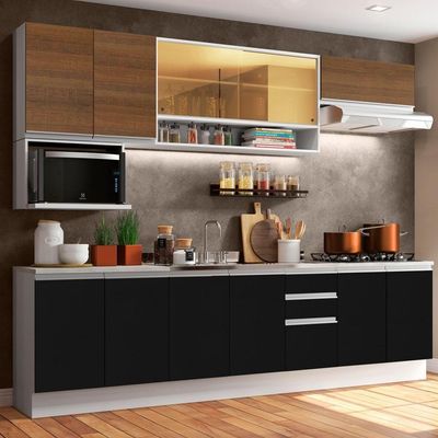 Cozinha Completa Armário Balcão Branco/preto/rustic Madesa
