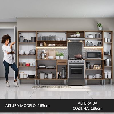 Armário De Cozinha Completa 325cm Rustic/cinza Emilly Joy Madesa Rustic/cinza