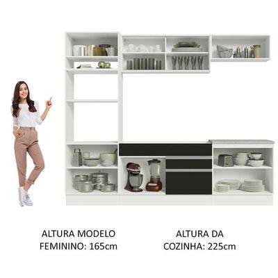 Cozinha Completa 270010 Com Armário E Balcão Branco/Preto
