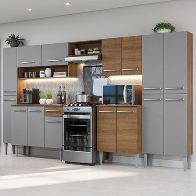 Armário De Cozinha Completa 325cm Rustic/cinza Emilly Madesa