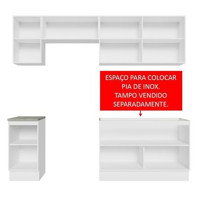 Armário De Cozinha 240Cm Branco Glamy 10 Branco